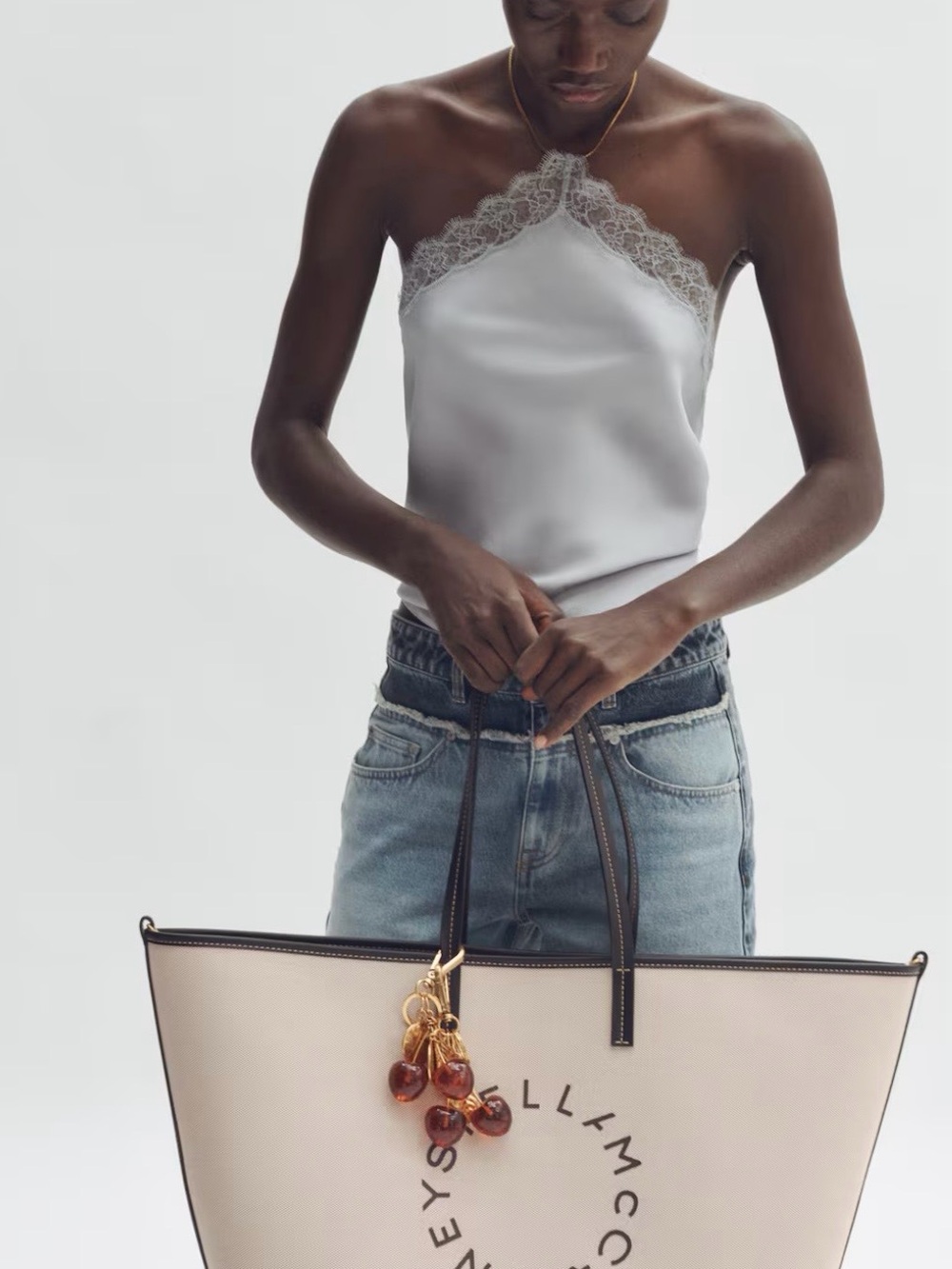 H&M x Stella McCartney Cream Canvas Tote with Black Trim- NEW - Picture 3 of 10